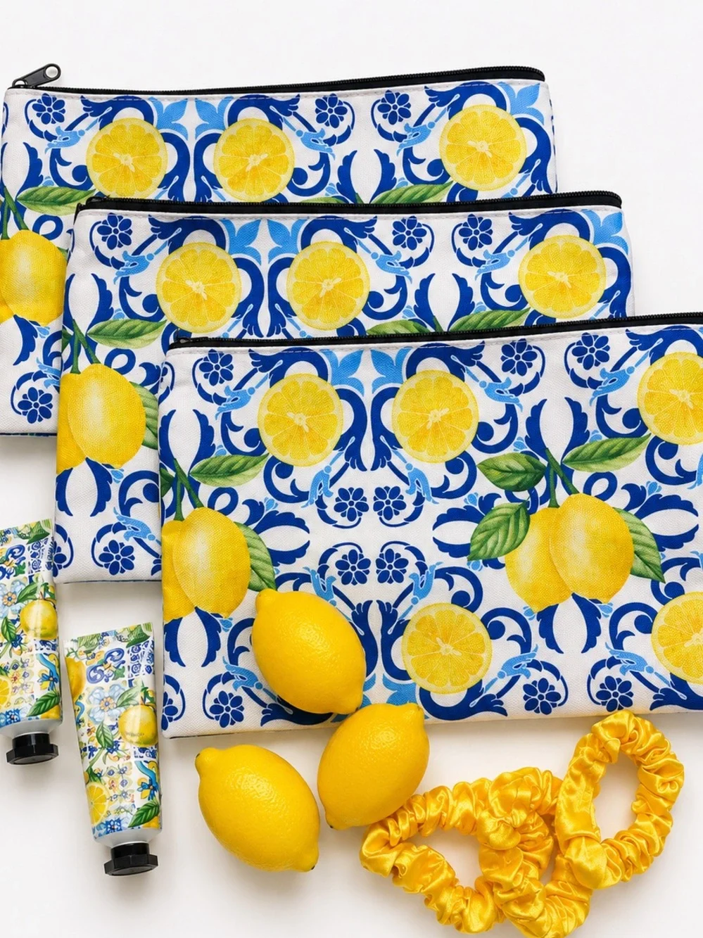 Lemon Print Cosmetic Pouches Bundle